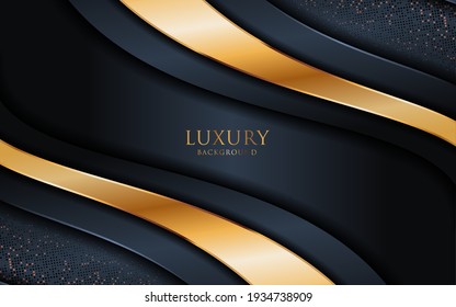 Abstract Black Background and Golden Lines Element Combination. Luxury Elegant Background Design.	