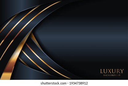 Abstract Black Background and Golden Lines Element Combination. Luxury Elegant Background Design.	