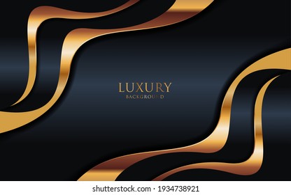 Abstract Black Background and Golden Lines Element Combination. Luxury Elegant Background Design.	