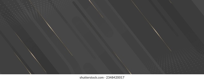 Abstract black background with golden lines and halftone dots.