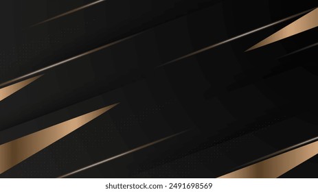 Abstract black background with golden lines luxury element design