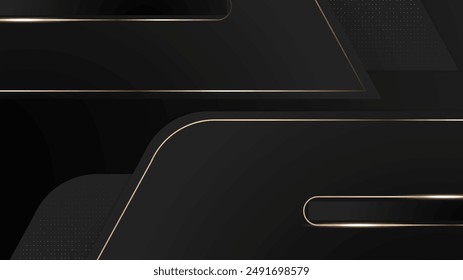 Abstract black background with golden lines luxury element design