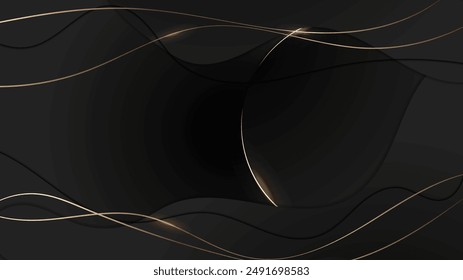 Abstract black background with golden lines luxury element design