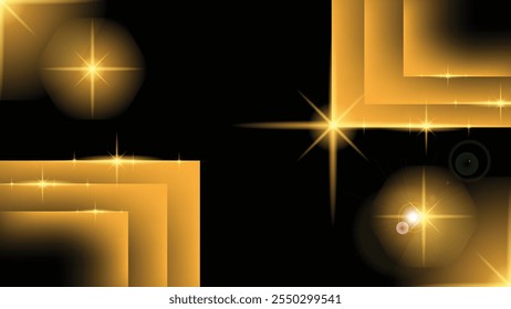Fundo preto abstrato com figuras geométricas douradas brilhantes. Planos de fundo e texturas conceito vetor arte