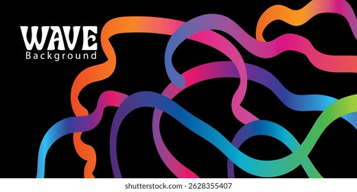 Abstract black background with gradient color wave lines,wavy rainbow lines
