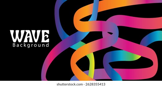 Abstract black background with gradient color wave lines,wavy rainbow lines