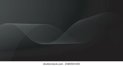 Abstract black background with black gradient. The background features smooth, flowing lines creating a sleek, modern texture. Wave background vector. Black background.
