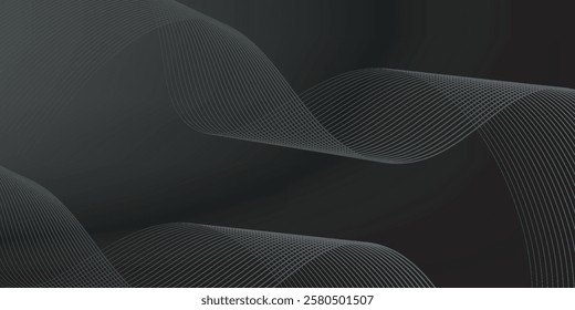 Abstract black background with black gradient. The background features smooth, flowing lines creating a sleek, modern texture. Wave background vector. Black background.
