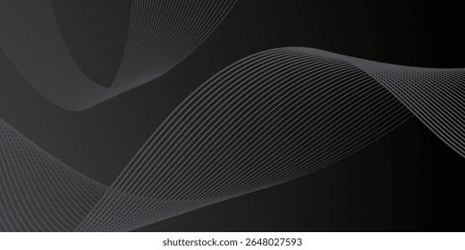 Fundo preto abstrato com gradiente preto. O fundo apresenta linhas suaves e fluidas, criando uma textura elegante e moderna. Vetor de plano de fundo de onda. Fundo preto.