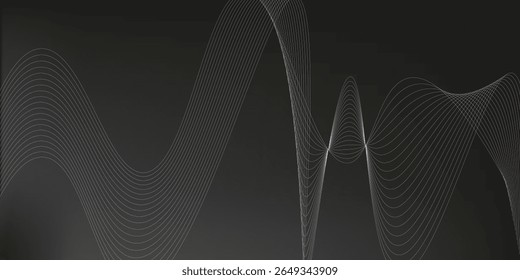Fundo preto abstrato com gradiente preto. O fundo apresenta linhas suaves e fluidas, criando uma textura elegante e moderna. Vetor de plano de fundo de onda. Fundo preto.