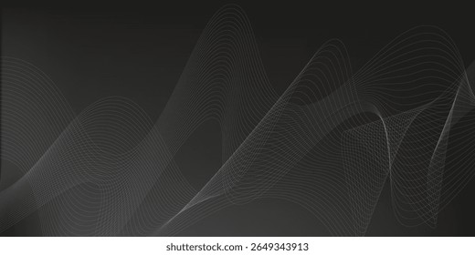 Fundo preto abstrato com gradiente preto. O fundo apresenta linhas suaves e fluidas, criando uma textura elegante e moderna. Vetor de plano de fundo de onda. Fundo preto.