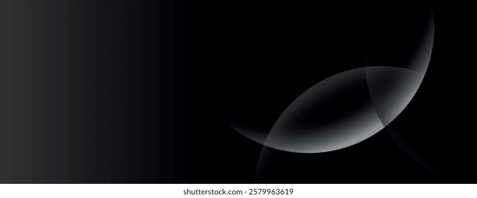 Abstract black background with gradient black tones. The background features smooth, overlapping circular shapes for a modern texture. Minimal abstract circles vector gradient background