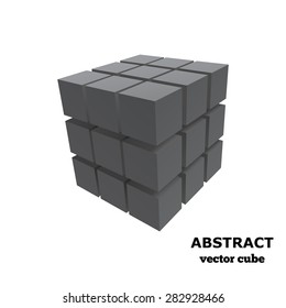 Abstract black background with a gray cube. Vector illustration