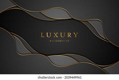 Abstract black background with black and gray curves with elegant golden lines. vector illustration about elegant modern template design
