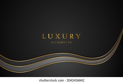 Abstract black background with black and gray curves with elegant golden lines. vector illustration about elegant modern template design
