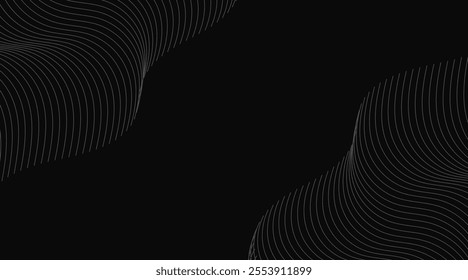 Abstract black background with gray dynamic line premium and line curve wavy