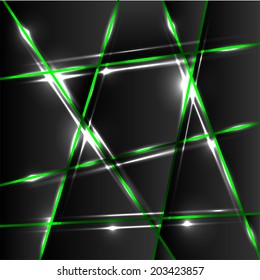 Abstract black background with green lines, illustration.