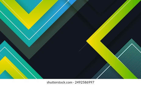 Fondo negro Abstractas con Formas cuadradas verdes y amarillas. Vector abstracto Diseño gráfico Anuncio patrón de presentación fondo Fondo de pantalla Web Plantilla.