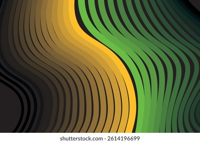 Abstract black background with green and yellow lines and waves. Vector illustration of background.