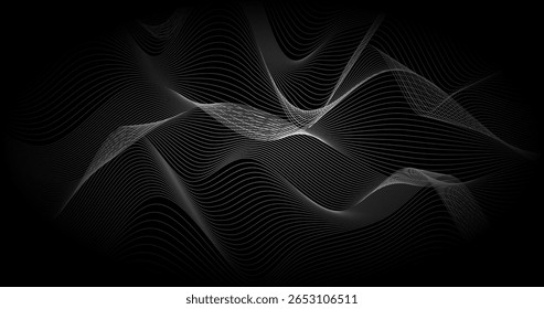 Abstrakter schwarzer Hintergrund mit Raster aus Paradox wellenförmigen Linien Textur Design