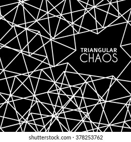 Abstract black background with grid textured by white triangles. Simple graphic vector pattern