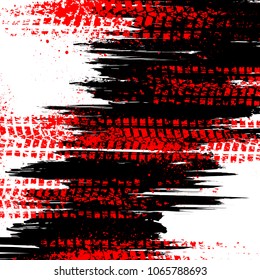 Abstract Black Background With Grunge White Lines And Red Tire Track Silhouette