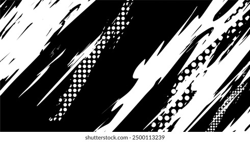 Fondo negro abstracto con líneas de pincel blanco grunge y semitono