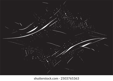 Abstract Black Background with Grunge White lines and Halftone Elements
