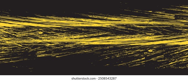 Abstract black background with grunge yellow lines and text