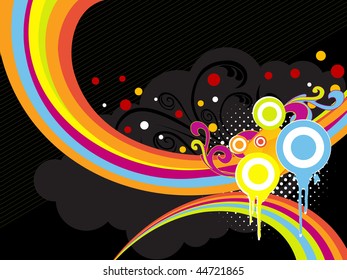 abstract black background with grungy colorful artwork