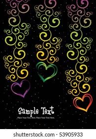 abstract black background with hanging shiny heart