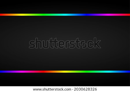 Abstract black background with horizontal multicolored illumination lines. Vector