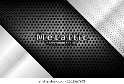 The abstract black background image overlaps with the silver lines. Metal style Modern concepts for design templates