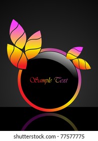 abstract black background with isolated colorful leaf decorated frame