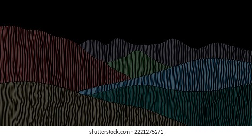 Abstract black background Japanese line design colorful wallpaper mountain landscape 