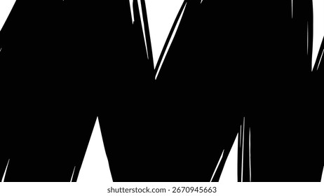 Plano de fundo preto abstrato com grandes elementos gráficos em branco e negrito que lembram letras ou silhuetas. Forte design de contraste com estilo artístico moderno.