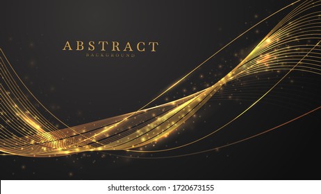Abstract black background and line wave golden light shine   luxury modern concept  vector illustration for design 