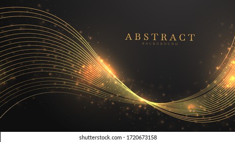 Borde negro abstracto con el brillo dorado de la ola de línea, concepto moderno de lujo. ilustración vectorial para el diseño.