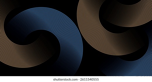 Abstract black background with low light yellow and soft blue colour geometric circle lines shapes pattern design background vector illustration. Perfect for modern projects,business,banner,templates.