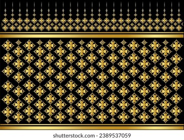 Abstract black background, luxurious golden Thai art pattern, used to print on fabric, paper, packaging or wallpaper.