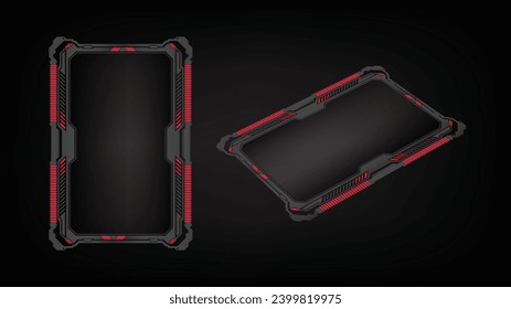 fondo negro abstracto de pantalla metálica roja perfil de marco cuadrado de hud de ciencia ficción futurista