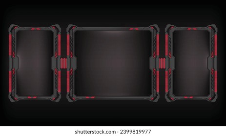 abstract black background of metallic red display futuristic sci fi hud square frame profile