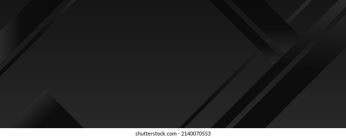 Abstract black background. Minimal long dark banner template with lines. For social media advertisement, cover design, web banner