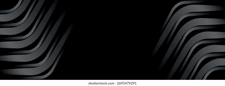 Abstract black background with modern metallic wave design. Realistic 3D background concept with futuristic metallic lines for cover, poster, website, brochure, banner and certificate. VOL. 2