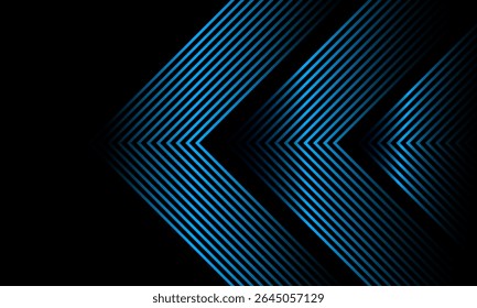 Fondo negro Abstractas con líneas de flecha de color azul brillante moderno. Ilustración vectorial EPS10. Concepto de tecnología futurista Patrón de lujo. Traje para curva, Anuncio, cartel, Plantillas.