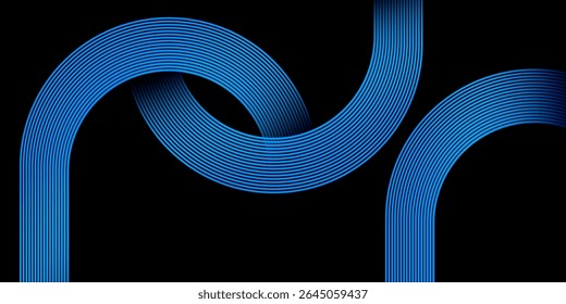 Abstract black background with modern shiny blue colour geometric diagonal rounded lines . Dynamic shapes composition.vector illustration eps10. Suit for curve. Futuristic technology concept .