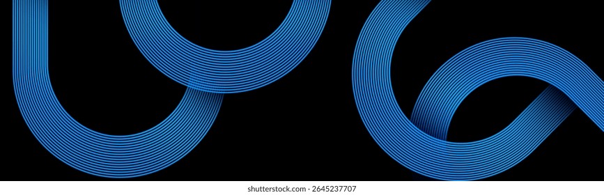 Fondo negro Abstractas con líneas redondeadas diagonales geométricas de color azul brillante moderno . Composición de Formas dinámicas.Ilustración vectorial eps10. Traje para curva, Anuncio, cartel, Plantillas, marca.