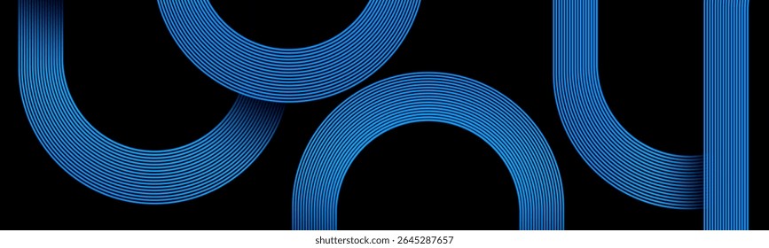 Abstract black background with modern shiny blue colour geometric diagonal rounded lines . Dynamic shapes composition.vector illustration eps10. Suit for curve. Futuristic technology concept .