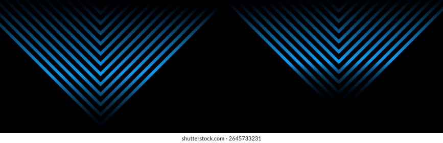 Fondo negro Abstractas con líneas de flecha de color azul brillante moderno. Ilustración vectorial EPS10. Concepto de tecnología futurista Patrón de lujo. Traje para curva, Anuncio, cartel, Plantillas.