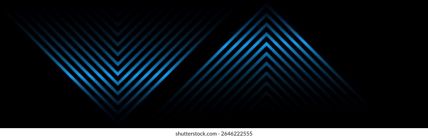 Fondo negro Abstractas con flecha de color azul brillante moderno arriba y abajo líneas. Ilustración vectorial EPS10. Concepto de tecnología futurista Patrón de lujo. Traje para curva, Anuncio, cartel, Plantillas.